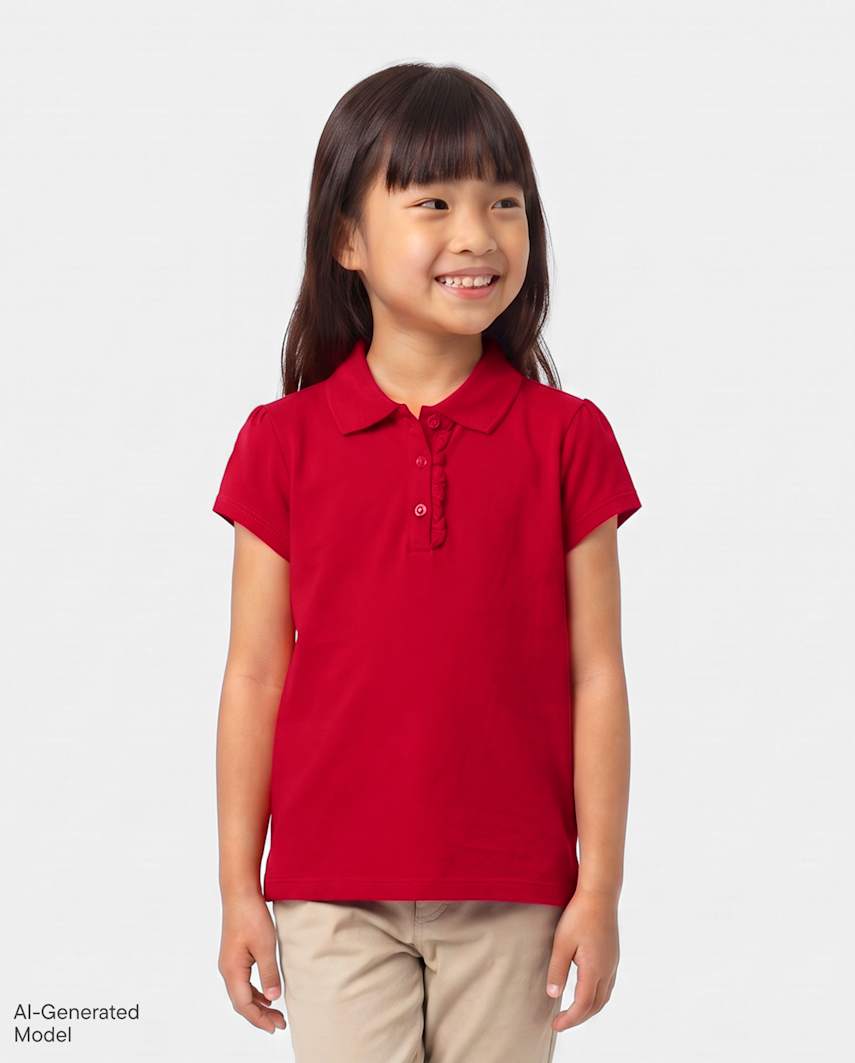The Children's Place Girls Uniform Ruffle Soft Stretch Pique Polo | Size 2XL (16) | Red | 100% Cotton