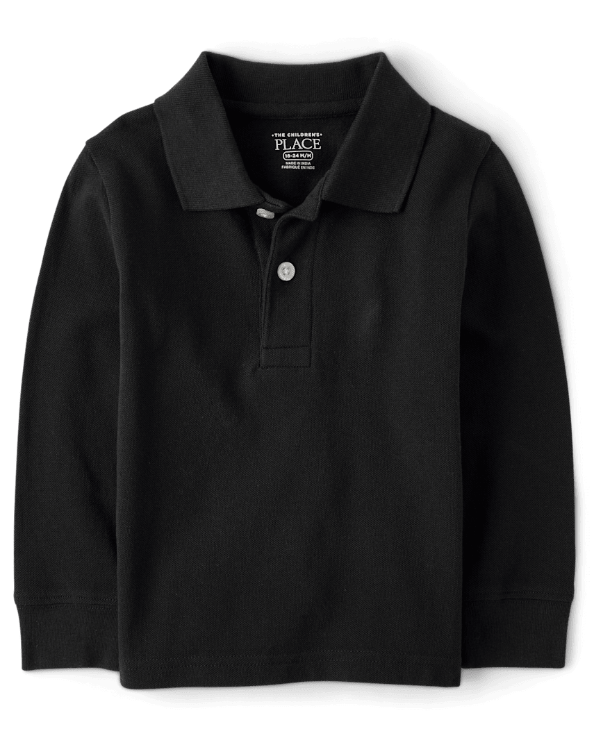 The Children's Place Baby And Toddler Boys Uniform Soft Pique Polo | Size 9-12 M | Black | 100% Cotton