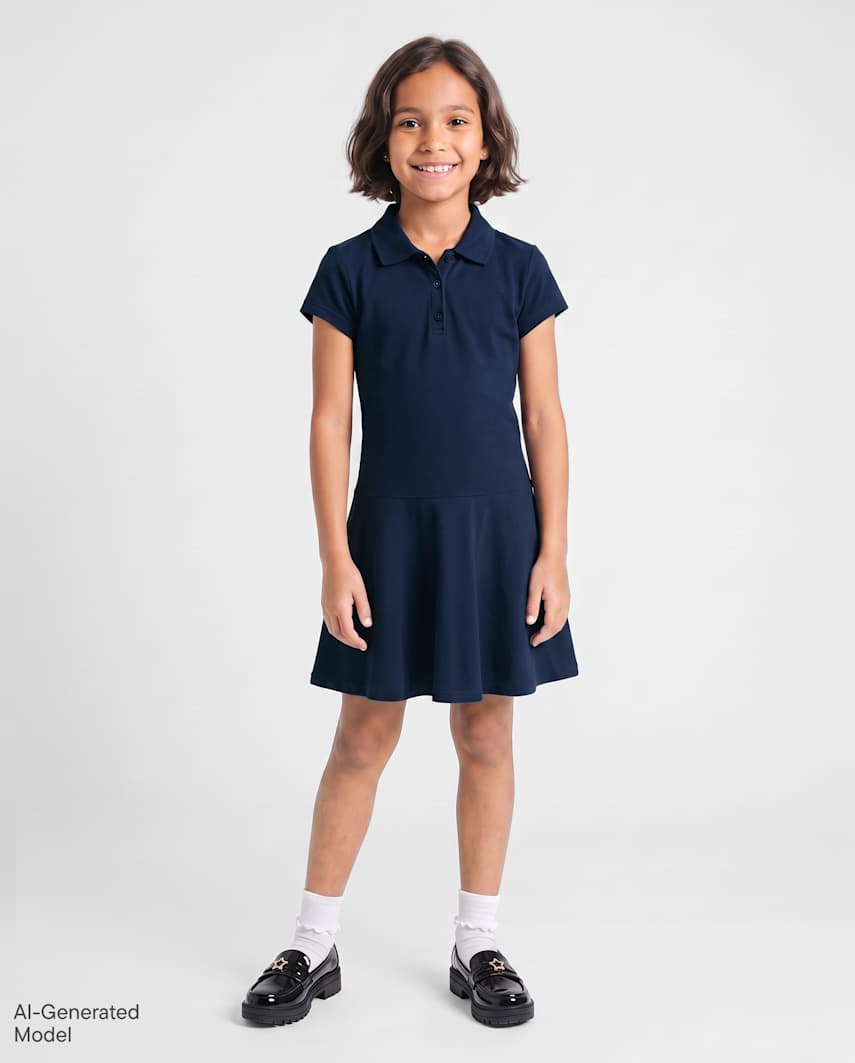 The Children's Place Girls Uniform Soft Pique Polo Dress | Size Large (10/12) | Blue | 100% Cotton