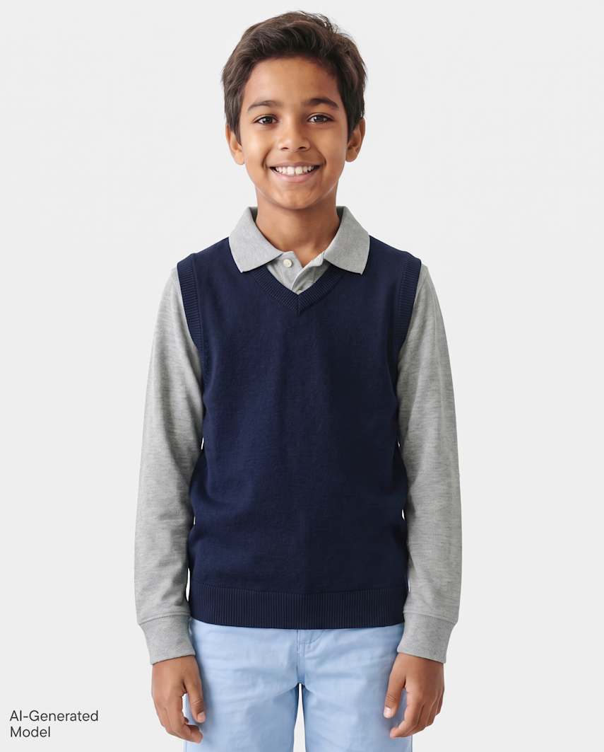 The Children's Place Boys V-Neck Sweater Vest | Size 2XL (16) | Blue | 100% Cotton