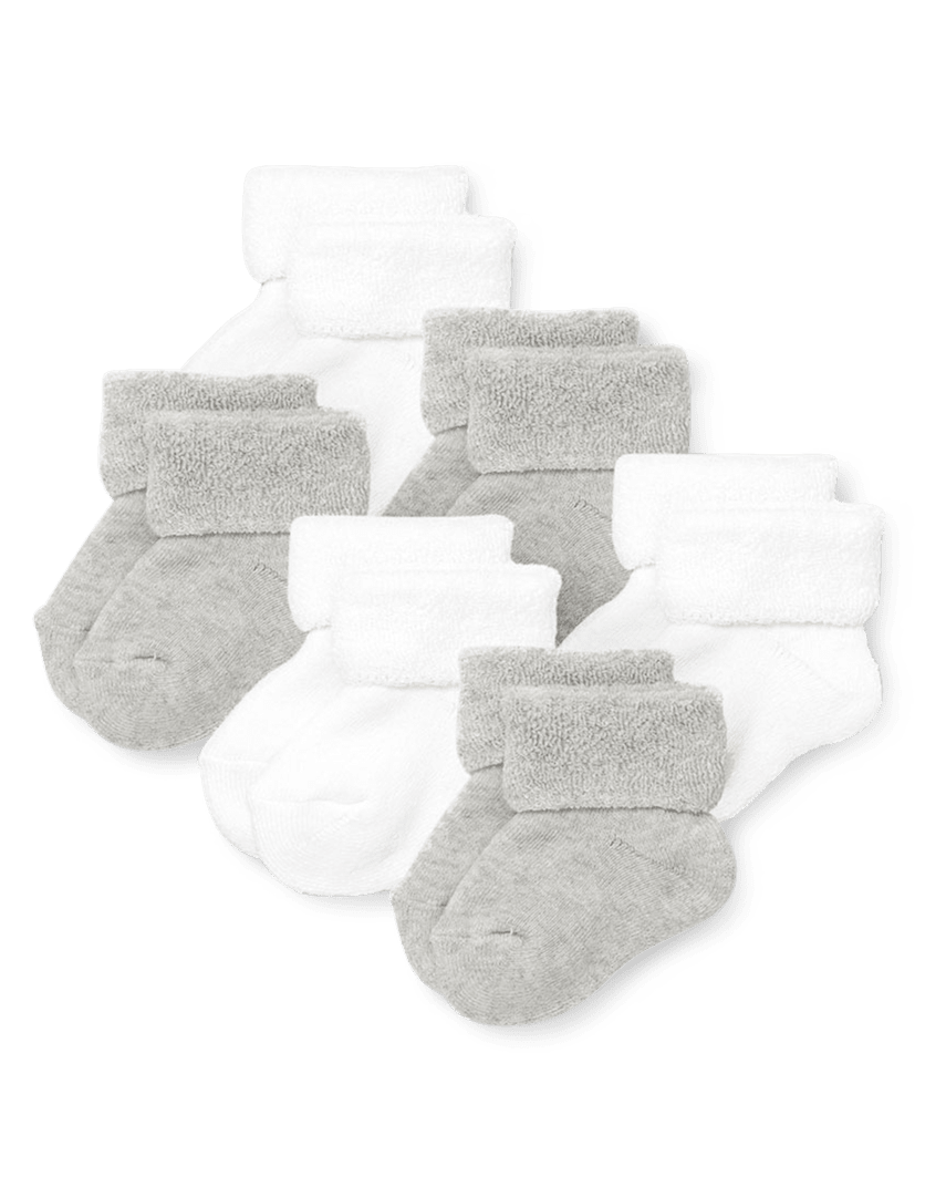 The Children's Place Baby Turn Cuff Socks 6-Pack | Size 0-6 M | Cotton/Polyester/Spandex