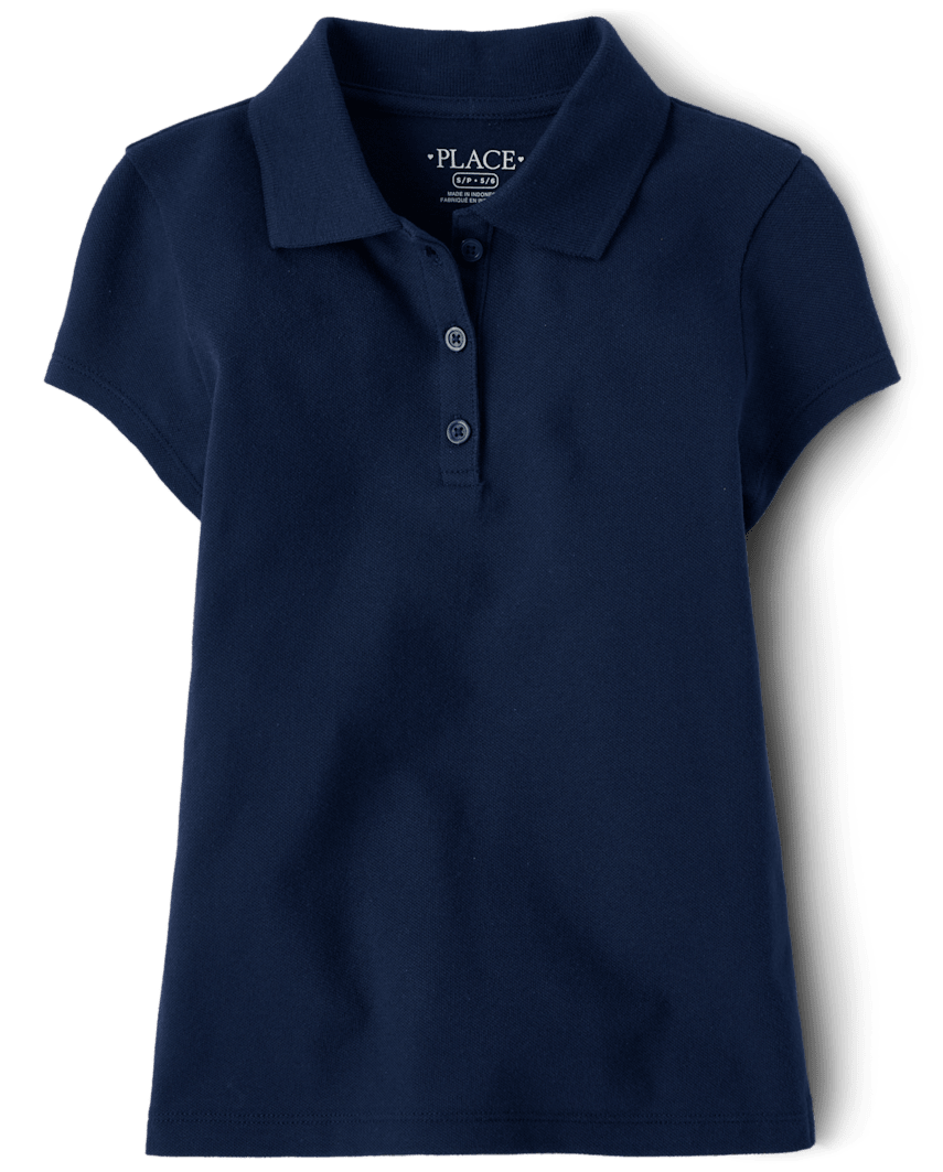 The Children's Place Girls Uniform Soft Stretch Pique Polo - Plus | Size 3XL (18P) | Blue | 100% Cotton