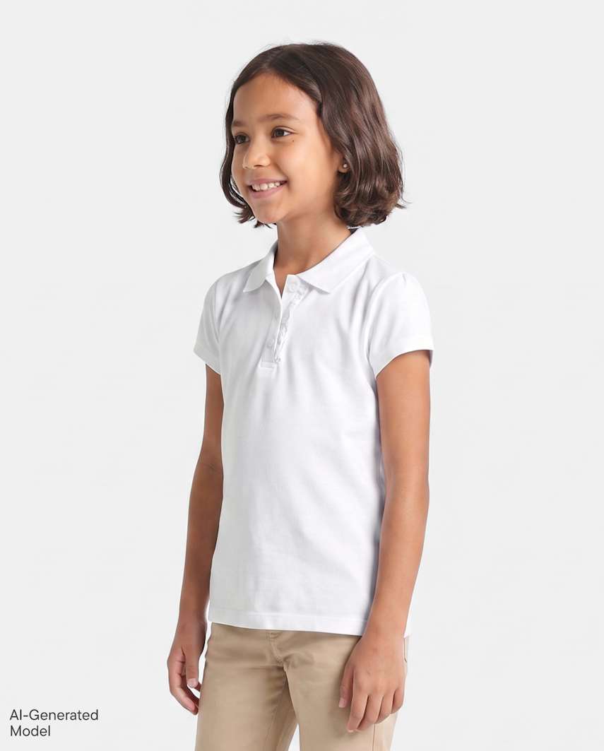 The Children's Place Girls Uniform Ruffle Soft Stretch Pique Polo - Plus | Size 3XL (18P) | White | 100% Cotton