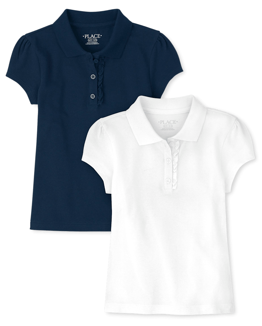 The Children's Place Girls Uniform Ruffle Soft Stretch Pique Polo 2-Pack | Size 2XL (16) | 100% Cotton