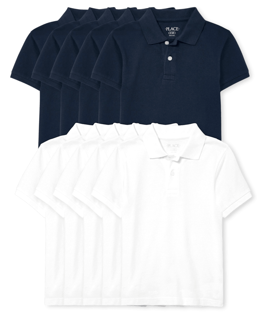The Children's Place Boys Uniform Soft Pique Polo 10-Pack | Size 2XL (16) | 100% Cotton