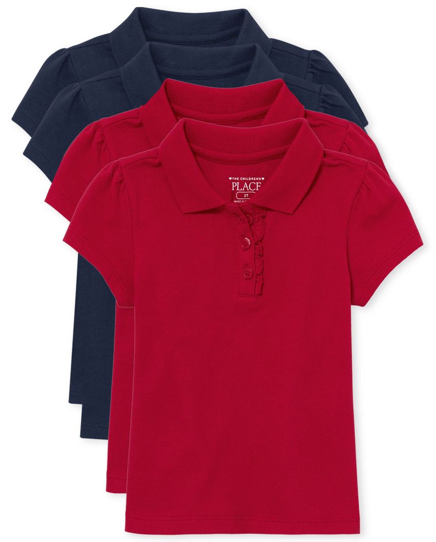 The Children's Place Toddler Girls Uniform Ruffle Soft Stretch Pique Polo 4-Pack | Size 4T | 100% Cotton