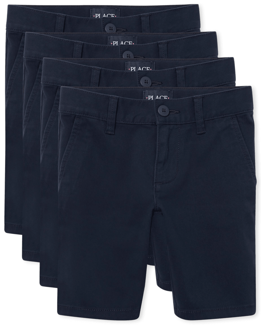 The Children's Place Girls Uniform Stretch Chino Shorts 4-Pack | Size 6 | Blue | Cotton