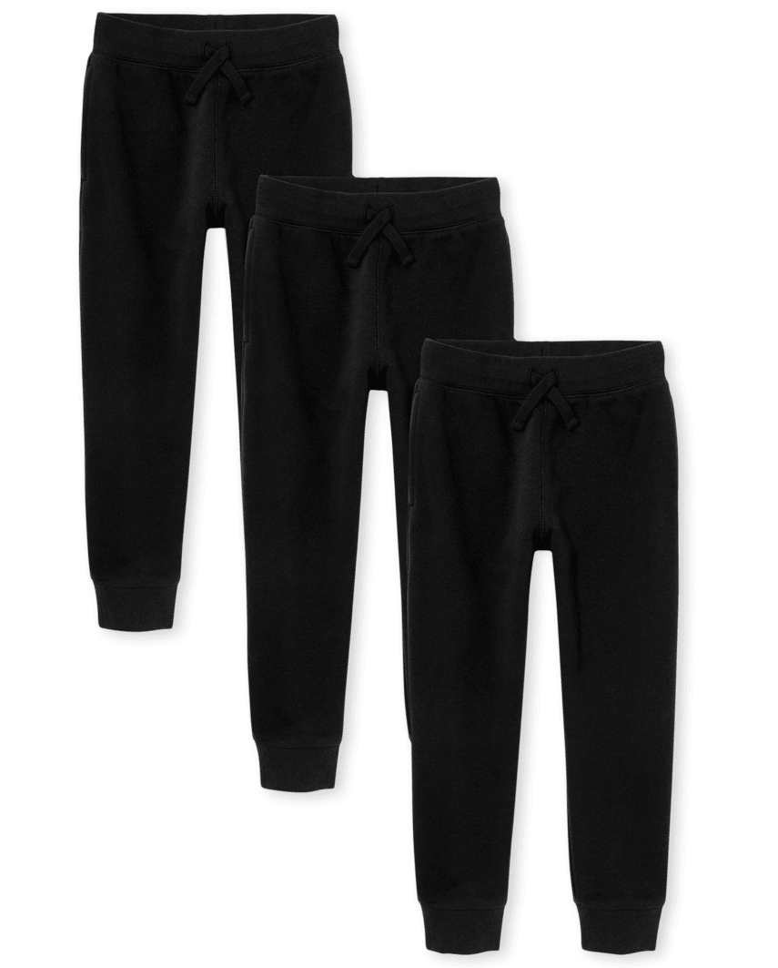 The Children's Place Boys Fleece Jogger Pants 3-Pack | Size 2XL (16) | Black | 100% Cotton