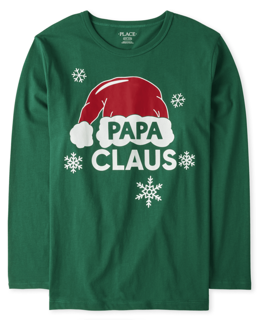 The Children's Place Mens Matching Family Papa Claus Graphic T-Shirt | Size Small | Green | 100% Cotton