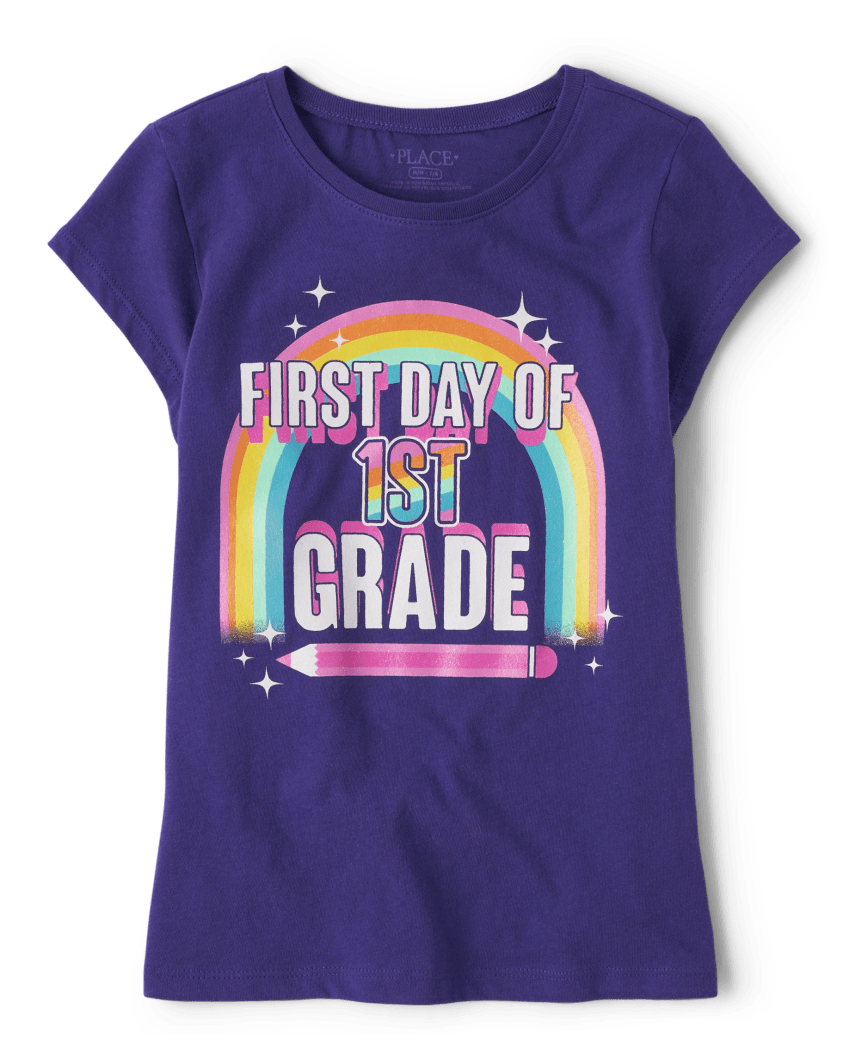 The Children's Place Girls First Day Of 1st Grade Graphic T-Shirt | Size XS (4) | Purple | 100% Cotton