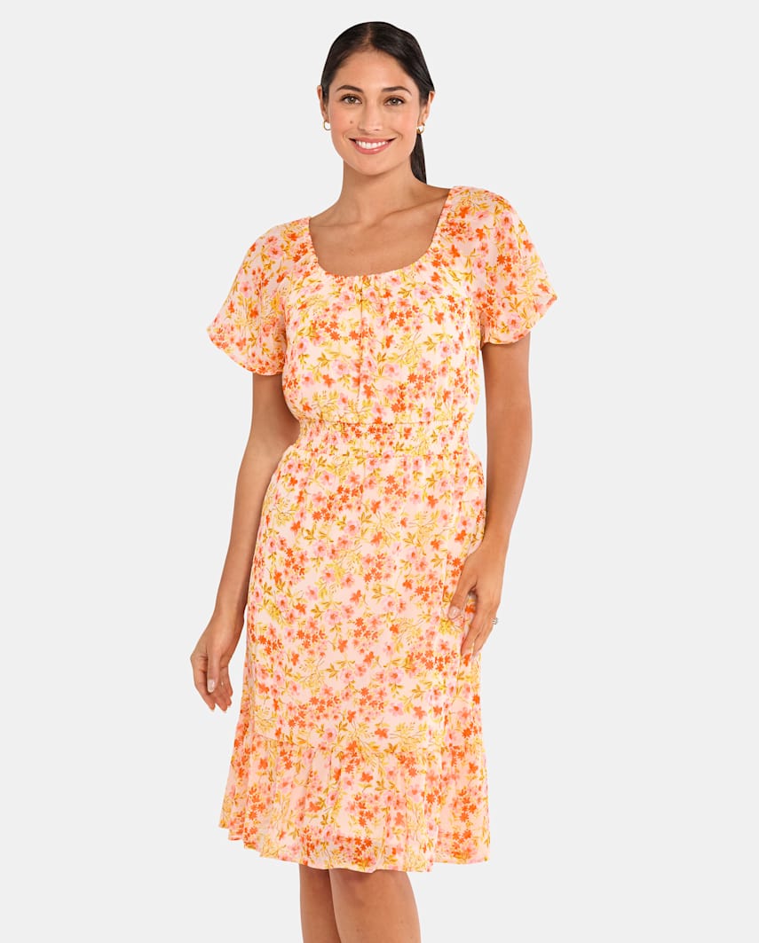 The Children's Place Womens Mommy And Me Floral Georgette Tiered Dress | Size 2XL | Pink