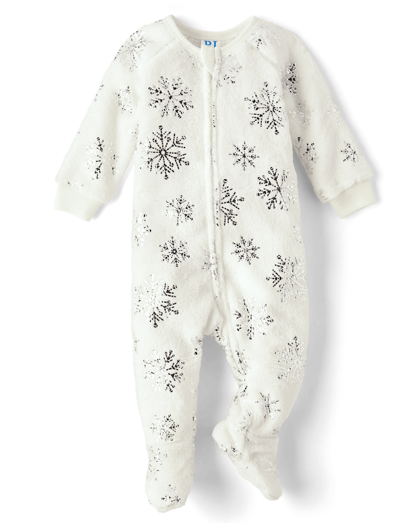 The Children's Place Baby And Toddler Girls Foil Snowflake Fleece Footed One Piece Pajamas | Size 2T | White