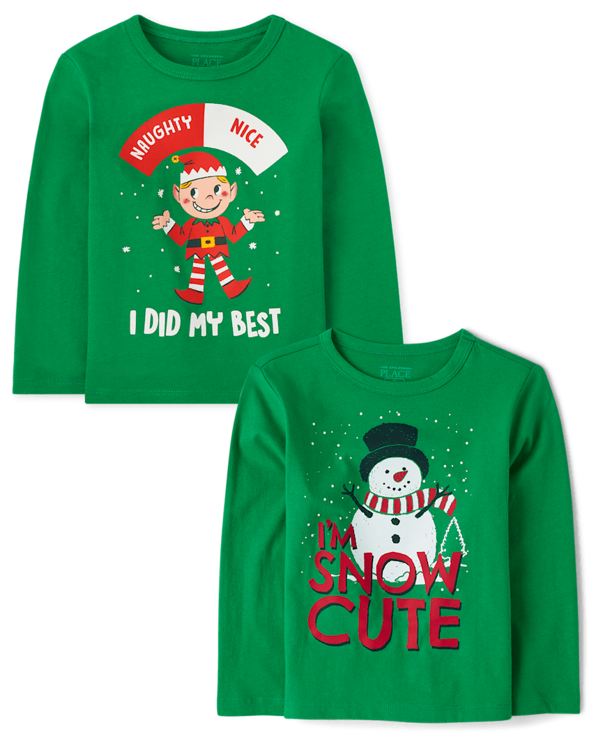 The Children's Place Baby And Toddler Boys Christmas Graphic T-Shirt 2-Pack | Size 12-18 M | Cotton/Polyester