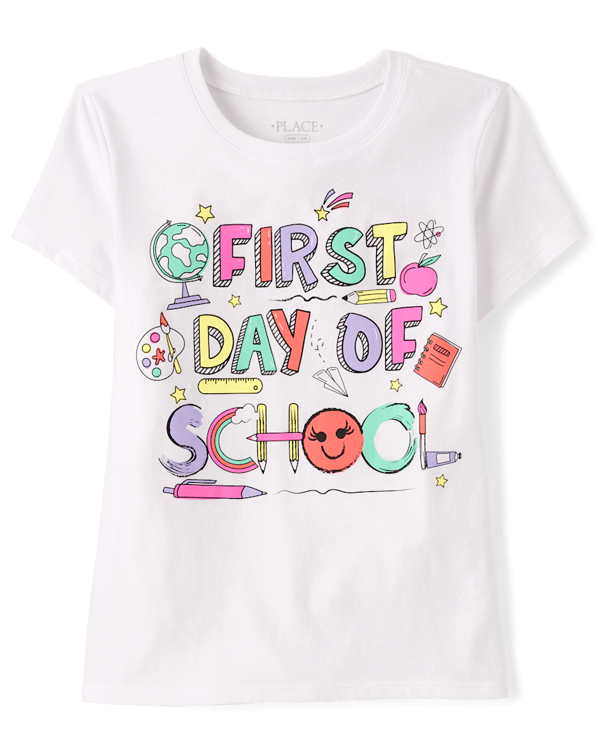 The Children's Place Girls First Day of School Graphic T-Shirt | Size 2XL (16) | White | 100% Cotton