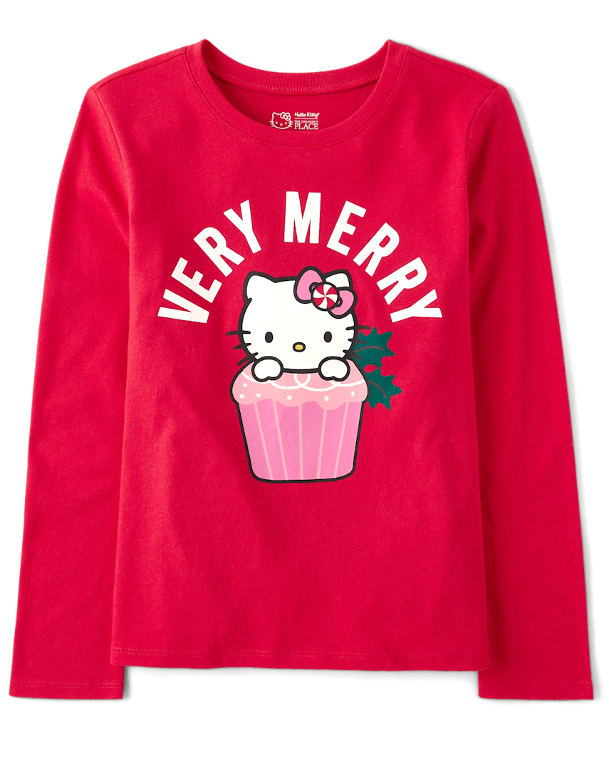 The Children's Place Girls Hello Kitty® Very Merry Graphic T-Shirt | Size Small (5/6) | Red | Cotton/Polyester