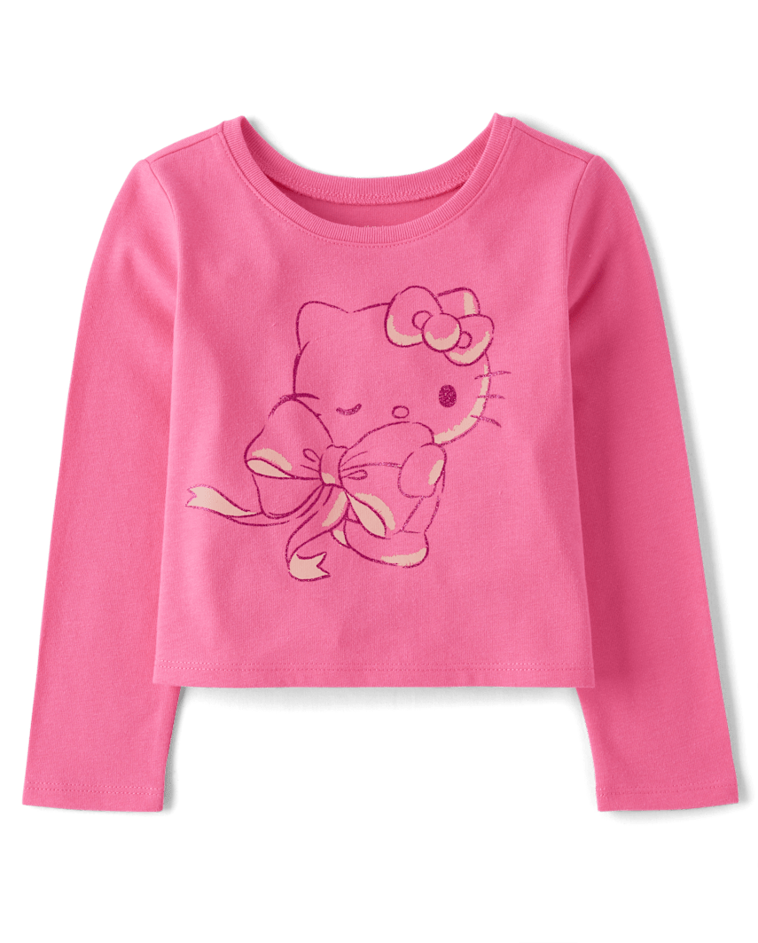 The Children's Place Toddler Girls Hello Kitty® Glitter Bow Baby T-Shirt | Size 2T | Pink | Cotton/Polyester