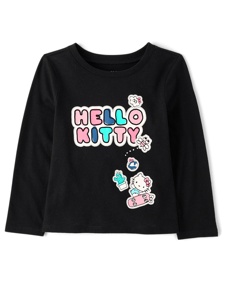 The Children's Place Toddler Girls Hello Kitty® Glitter Patch Graphic T-Shirt | Size 12-18 M | Black | Cotton/Polyester