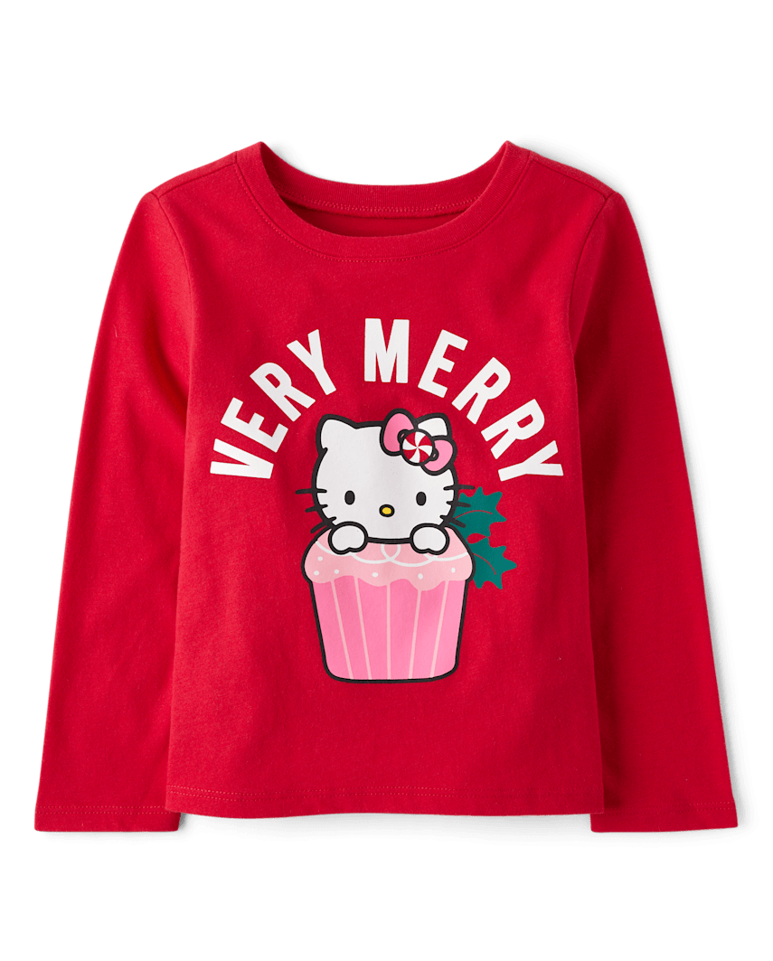 The Children's Place Toddler Girls Hello Kitty® Very Merry Graphic T-Shirt | Size 5T | Red | Cotton/Polyester