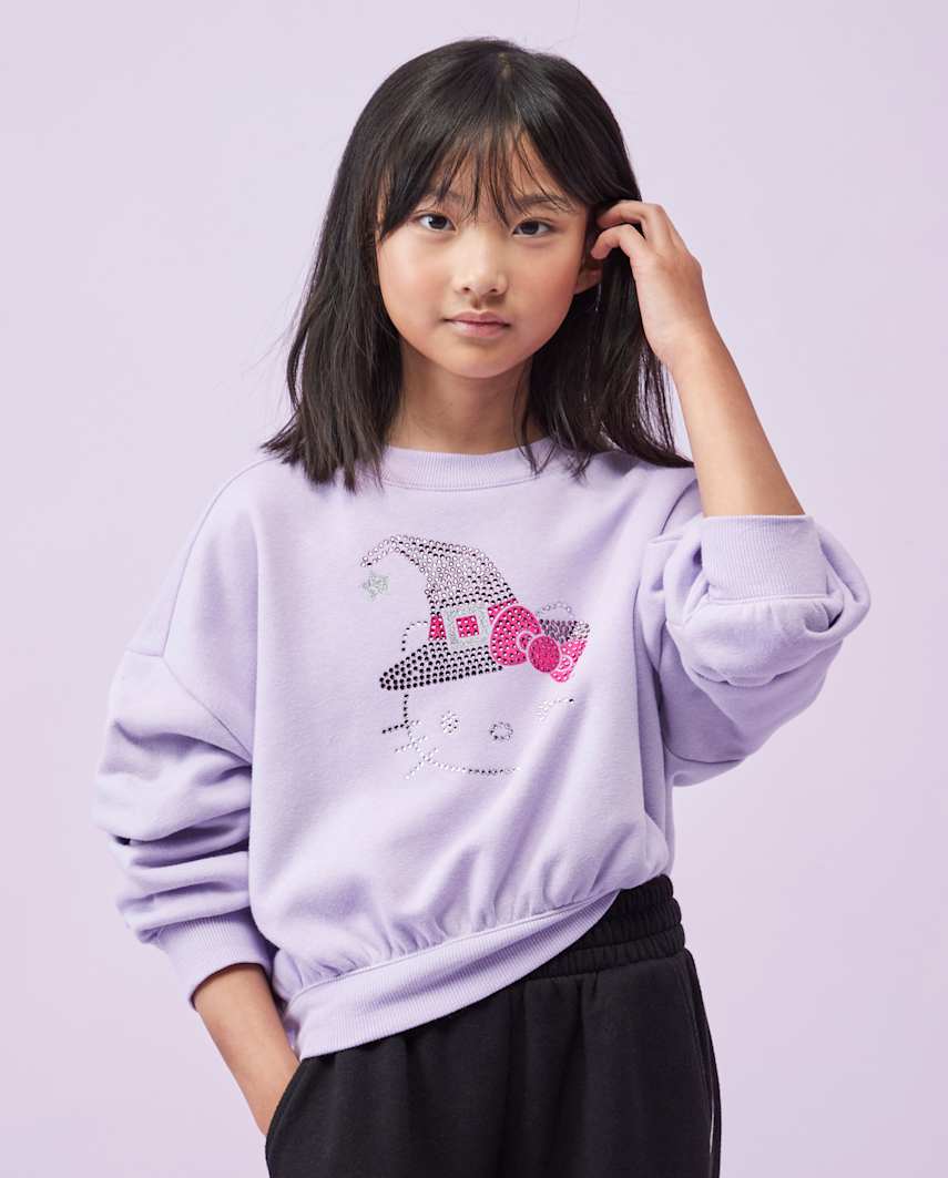 The Children's Place Girls Hello Kitty® Rhinestone Premium Fleece Sweatshirt | Size 2XL (16) | Purple | Cotton/Polyester/Spandex
