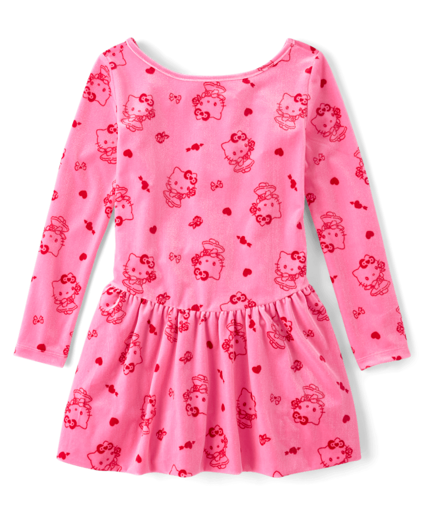 The Children's Place Girls Hello Kitty® Heart Velour Bubble Dress | Size 2XL (16) | Pink