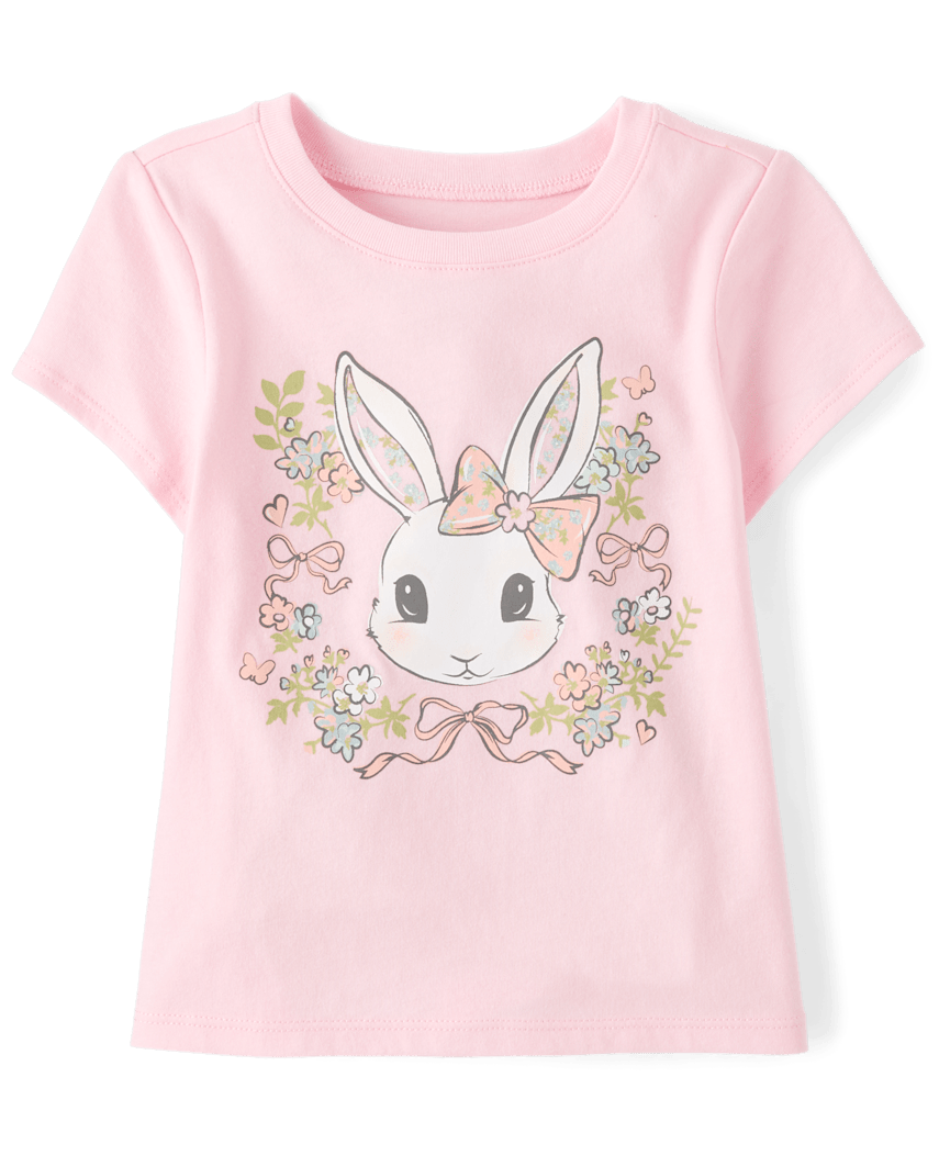 The Children's Place Baby And Toddler Girls Easter Bunny Floral Graphic T-Shirt | Size 2T | Pink | Cotton/Polyester