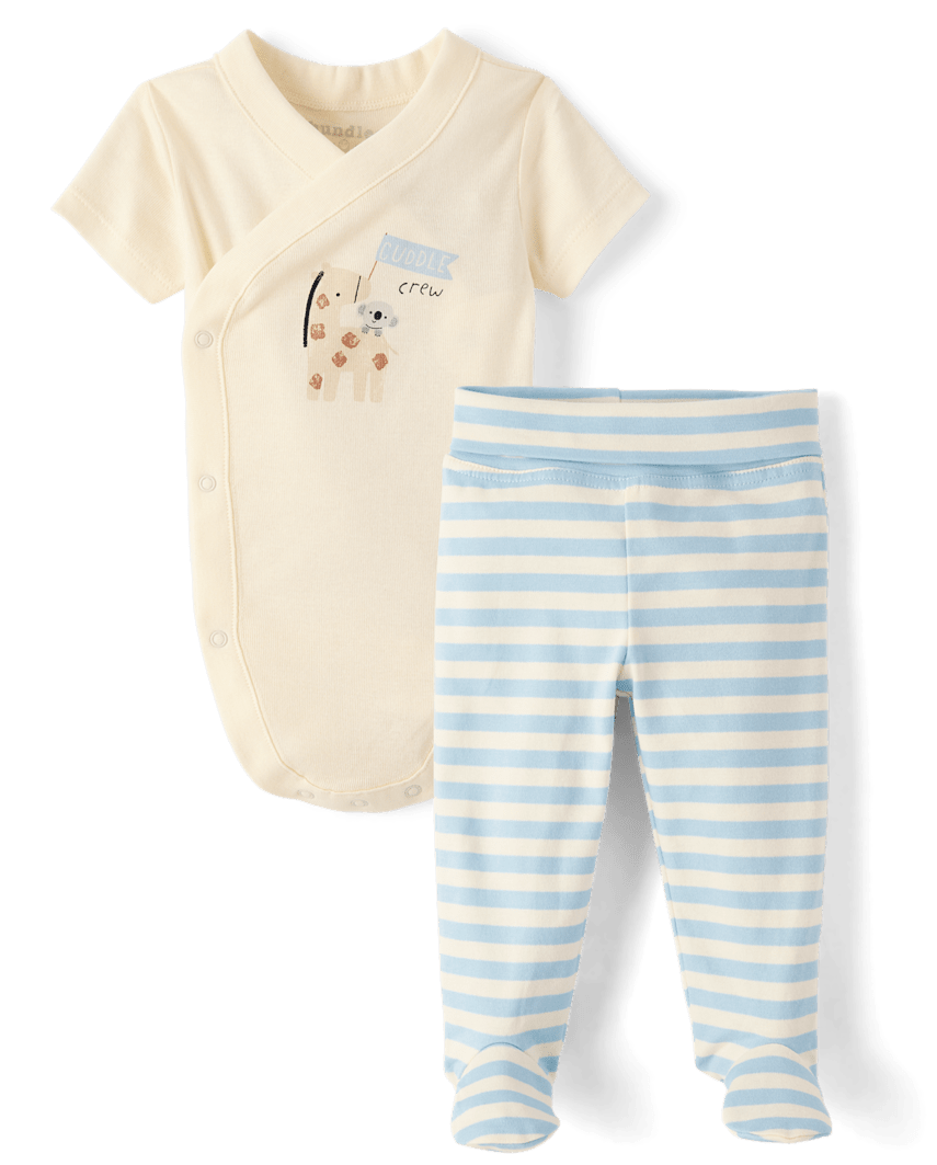 The Children's Place Baby Boys Cuddle Crew 2-Piece Outfit Set | Size 6-9 M | Blue | Cotton