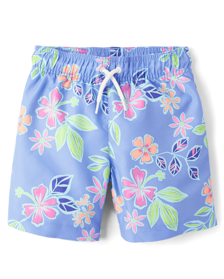 The Children's Place Boys Print Swim Trunks | Size Large (10/12) | Blue