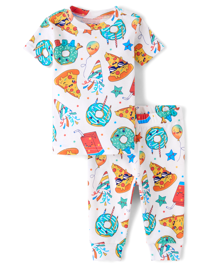 The Children's Place Baby And Toddler Boys Birthday Food Snug Fit Cotton Pajamas | Size 3-6 M | White