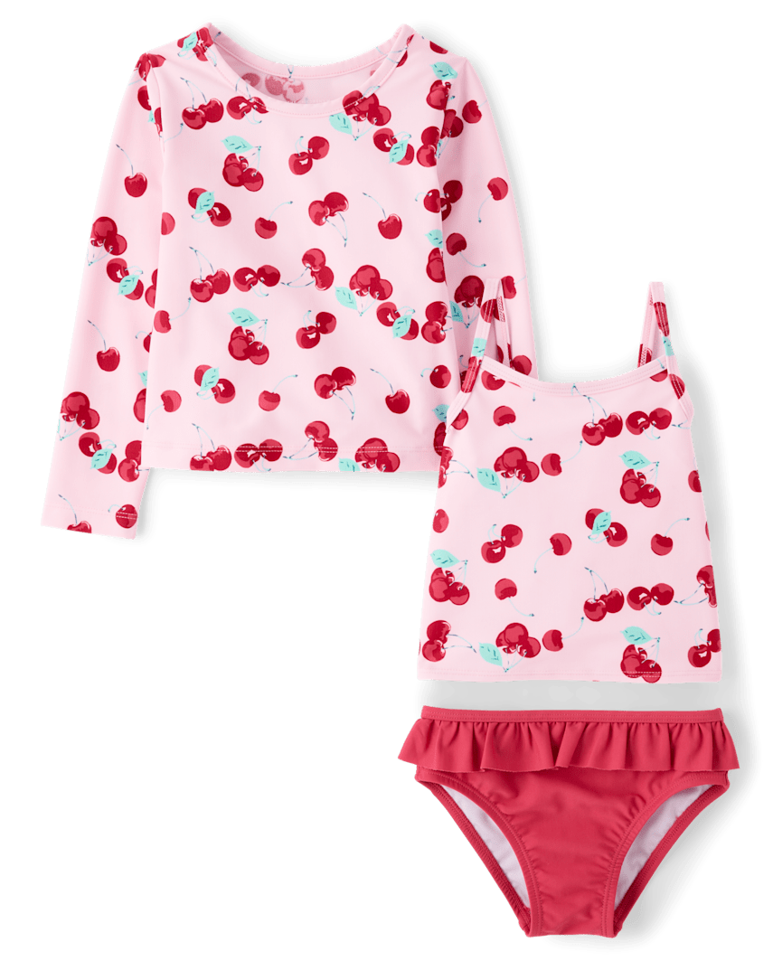 The Children's Place Toddler Girls Cherry 3-Piece Swimsuit | Size 18-24 M | Pink