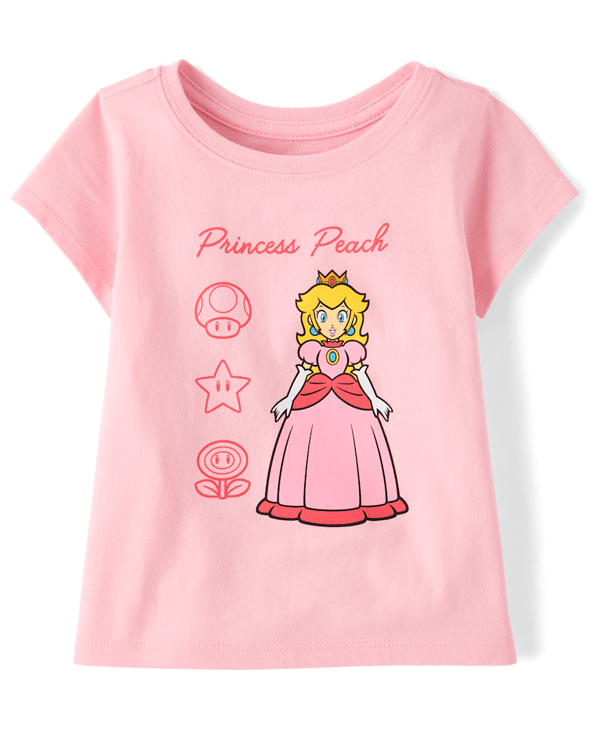 The Children's Place Baby And Toddler Girls Super Mario™ Princess Peach Graphic T-Shirt | Size 12-18 M | Pink | 100% Cotton