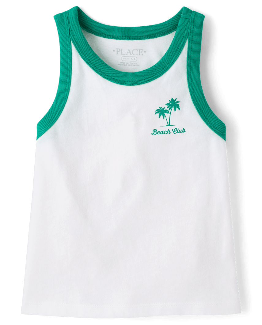 The Children's Place Girls Colorblock Graphic Tank Top | Size Small (5/6) | White | Cotton/Polyester