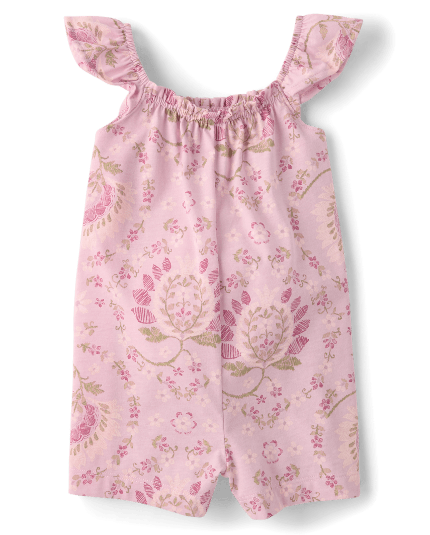 The Children's Place Baby And Toddler Girls Floral Paisley Flutter Romper | Size 5T | Purple | Cotton/Polyester