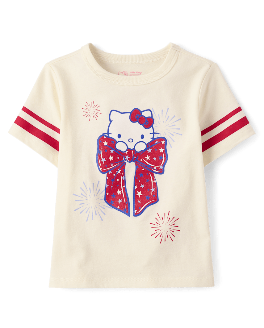The Children's Place Toddler Girls Hello Kitty® Glitter Bow Relaxed Graphic T-Shirt | Size 2T | Cream | Cotton/Polyester