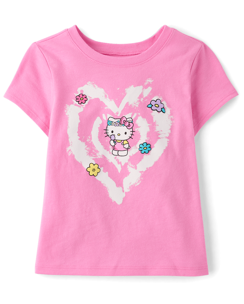 The Children's Place Toddler Girls Hello Kitty® Puff Print Heart Graphic T-Shirt | Size 12-18 M | Pink | Cotton/Polyester