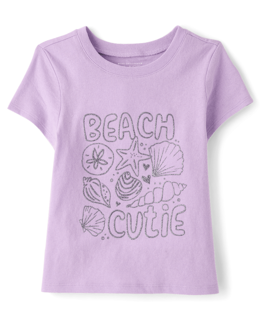 The Children's Place Baby And Toddler Girls Beach Day Graphic T-Shirt | Size 5T | Purple | 100% Cotton