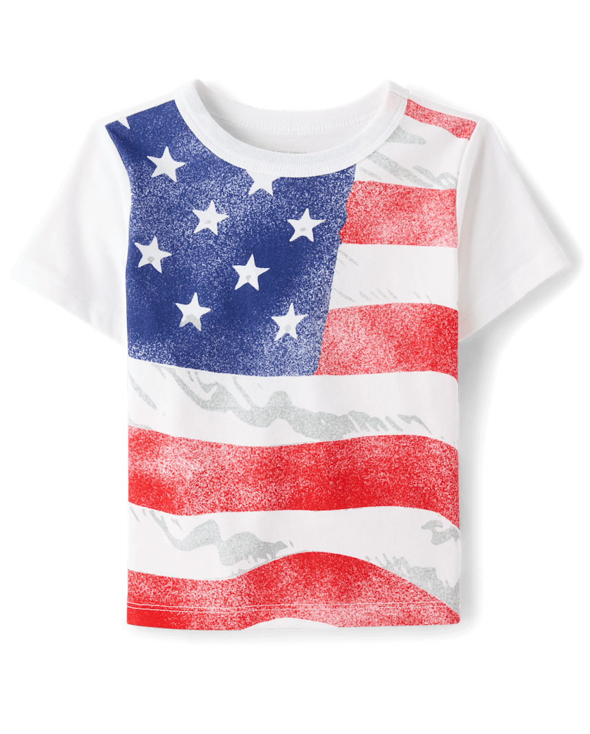 The Children's Place Baby And Toddler Boys American Flag Graphic T-Shirt | Size 12-18 M | White | Cotton/Polyester