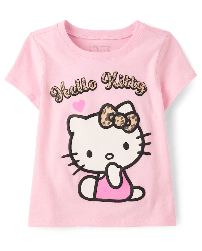 The Children's Place Toddler Girls Hello Kitty® Puff Print Leopard Graphic T-Shirt | Size 12-18 M | Pink | Cotton/Polyester