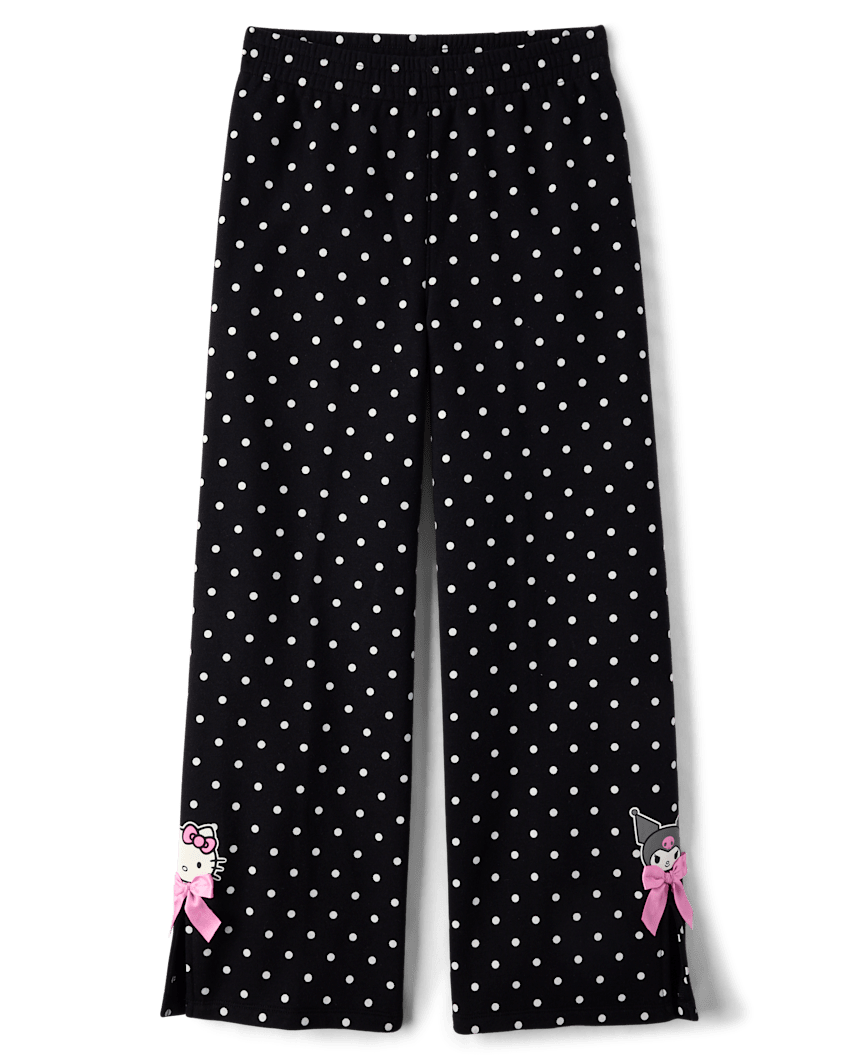 The Children's Place Girls Hello Kitty® And Friends Print Premium Fleece Wide Leg Sweatpants | Size 2XL (16) | Black | Cotton/Polyester