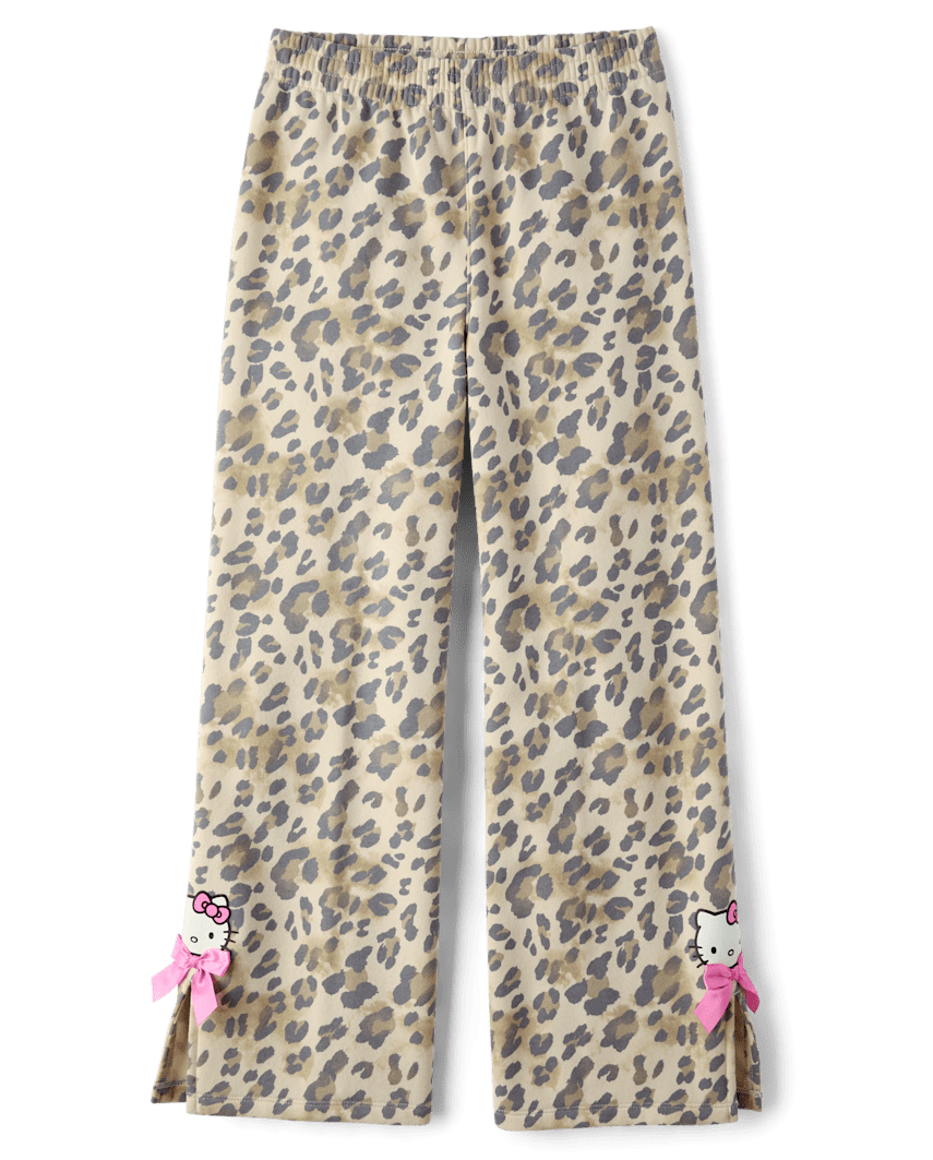 The Children's Place Girls Hello Kitty® And Friends Print Premium Fleece Wide Leg Sweatpants | Size 2XL (16) | Tan | Cotton/Polyester