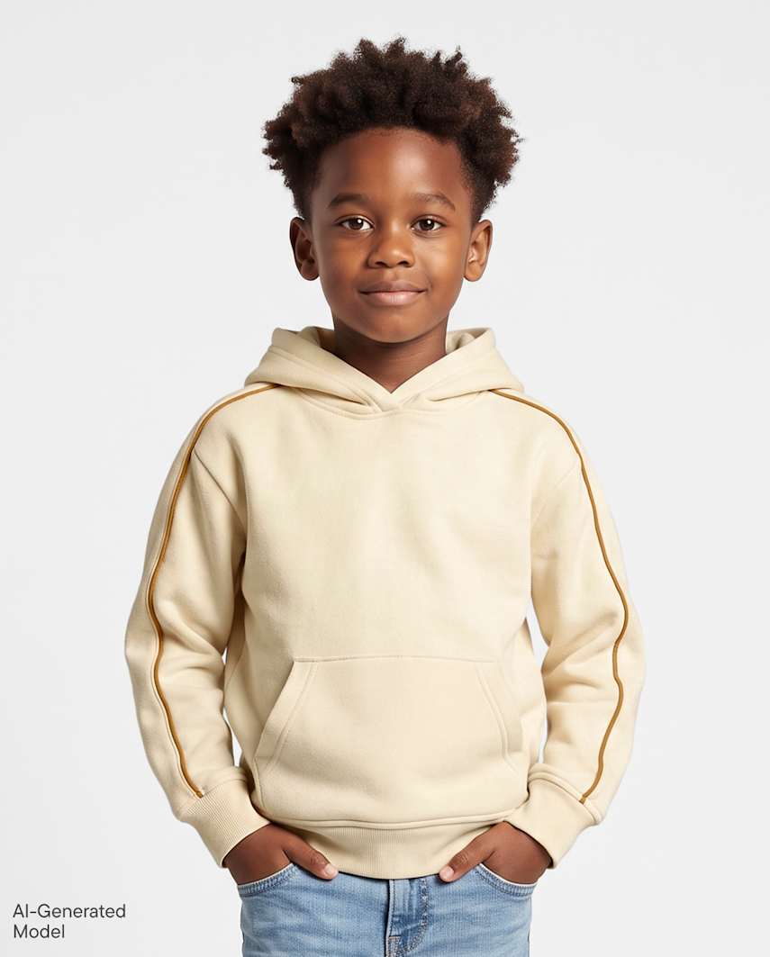 The Children's Place Boys Side Stripe Premium Fleece Hoodie | Size XL (14) | Cream | Cotton/Polyester/Spandex