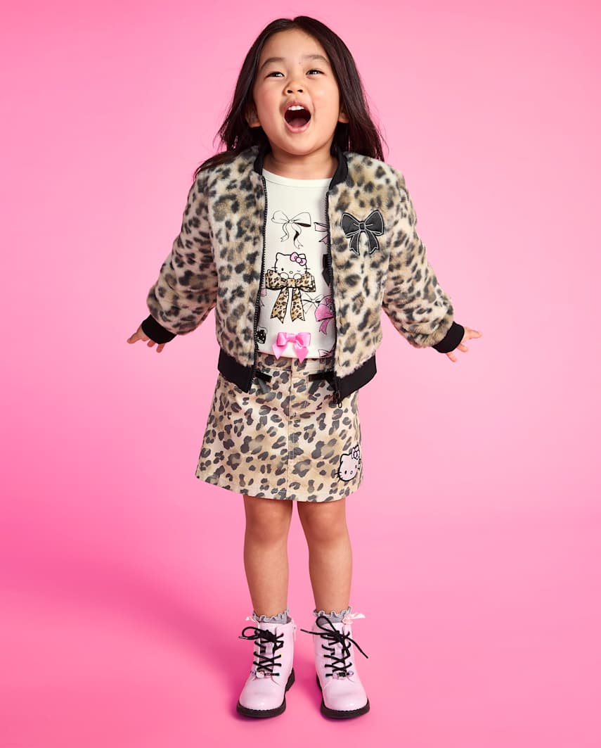 The Children's Place Toddler Girls Hello Kitty® Embroidered Leopard Skort | Size 12-18 M | Tan | Cotton
