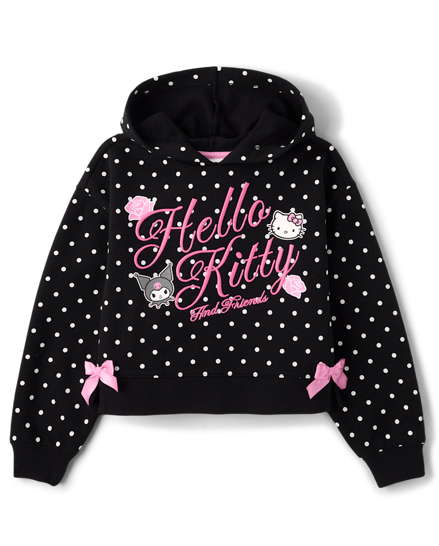 The Children's Place Girls Hello Kitty® And Friends Embellished Premium Fleece Hoodie | Size XL (14) | Black | Cotton/Polyester/Spandex