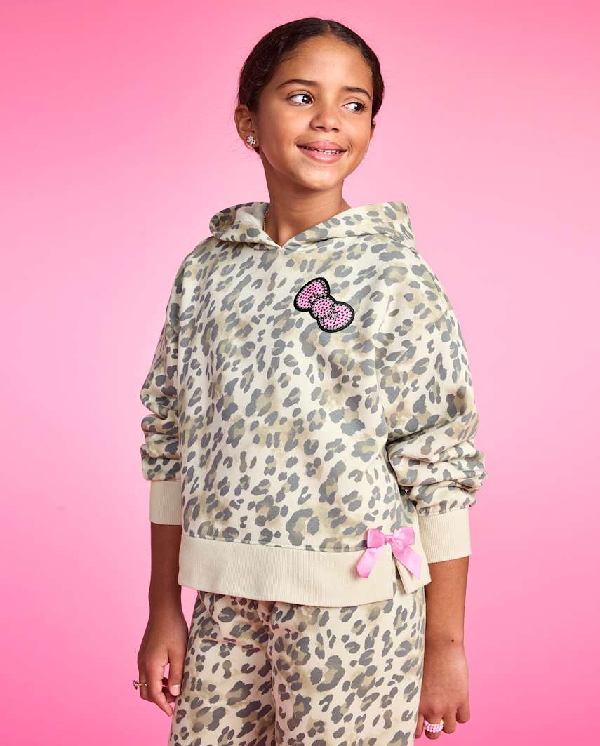 The Children's Place Girls Hello Kitty® And Friends Embellished Premium Fleece Hoodie | Size Small (5/6) | Tan | Cotton/Polyester/Spandex