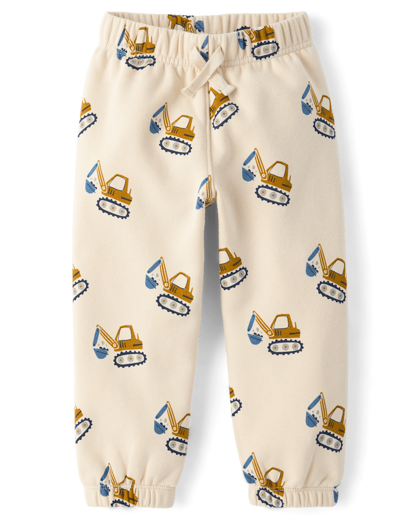 The Children's Place Baby And Toddler Boys Print Premium Fleece Jogger Pants | Size 18-24 M | Cream | Cotton/Polyester