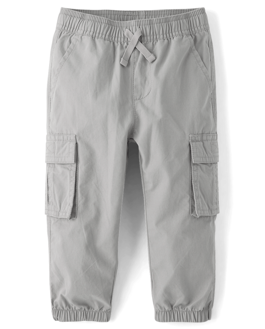 The Children's Place Baby And Toddler Boys Poplin Cargo Jogger Pants | Size 9-12 M | Gray | 100% Cotton