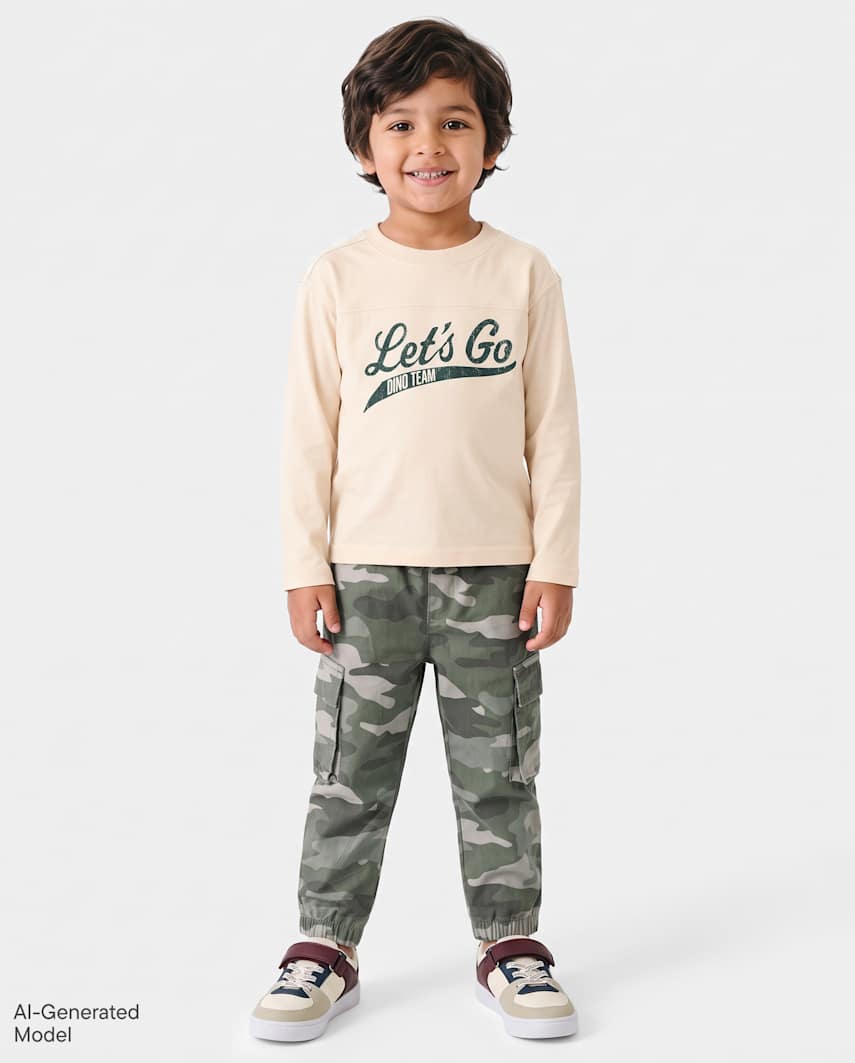 The Children's Place Baby And Toddler Boys Camo Poplin Cargo Jogger Pants | Size 9-12 M | Gray | 100% Cotton