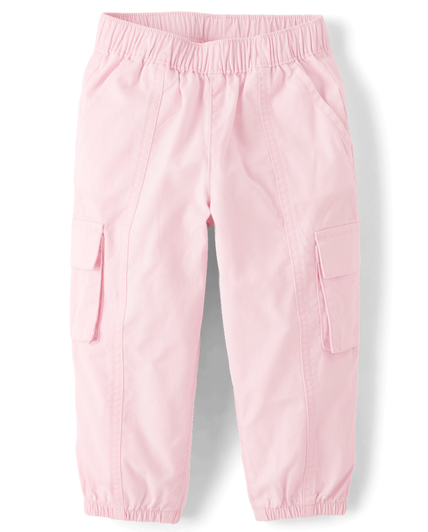The Children's Place Baby And Toddler Girls Pull On Cargo Jogger Pants | Size 9-12 M | Pink | 100% Cotton