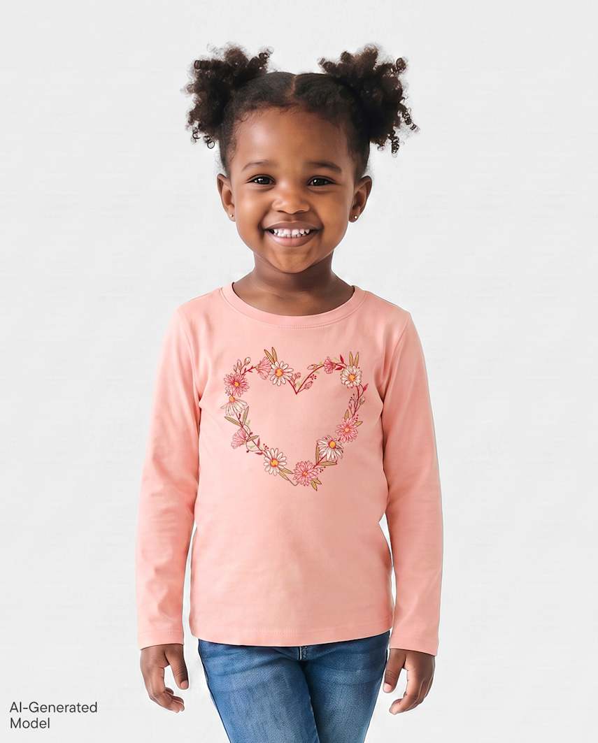 The Children's Place Baby And Toddler Girls Floral Heart Graphic T-Shirt | Size 18-24 M | Pink | 100% Cotton