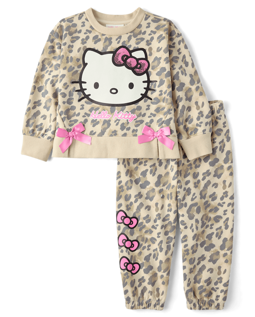 The Children's Place Toddler Girls Hello Kitty® Sequin Leopard 2-Piece Outfit Set | Size 12-18 M | Tan | Cotton/Polyester/Spandex