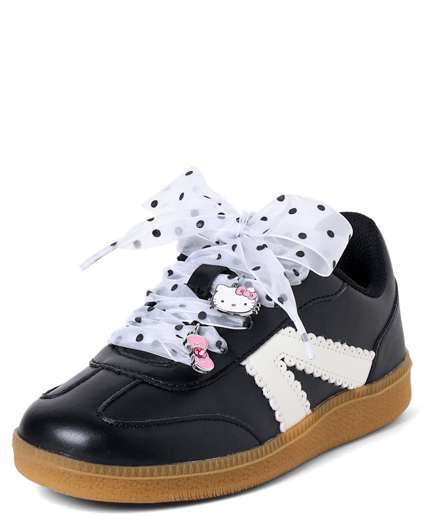 The Children's Place Girls Hello Kitty® Scalloped Low Top Sneakers | Size YOUTH 3 | Black | 100% Faux Leather